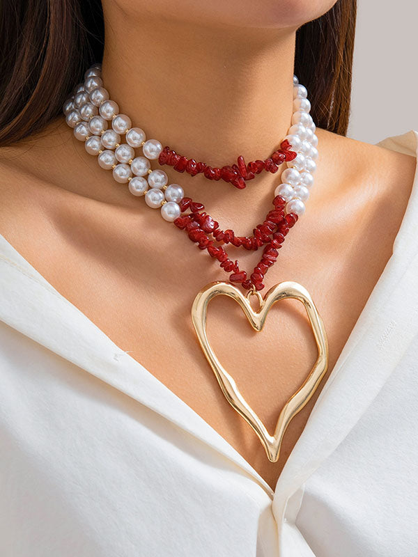 Collier perlé délicat en forme de cœur, couleur contrastée