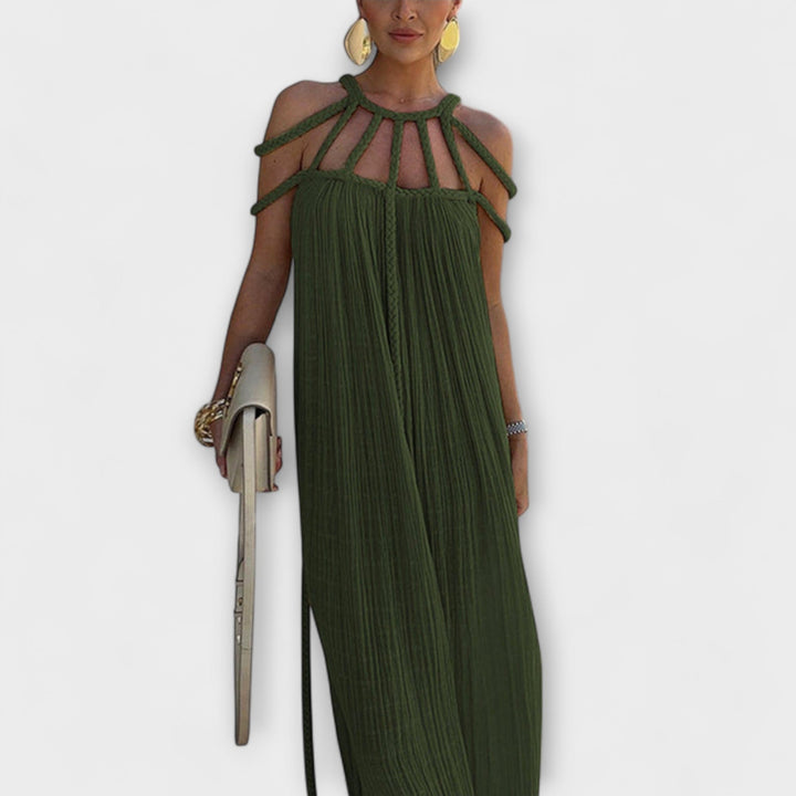 Brinaya – Robe maxi en mélange de lin avec décolleté tressé