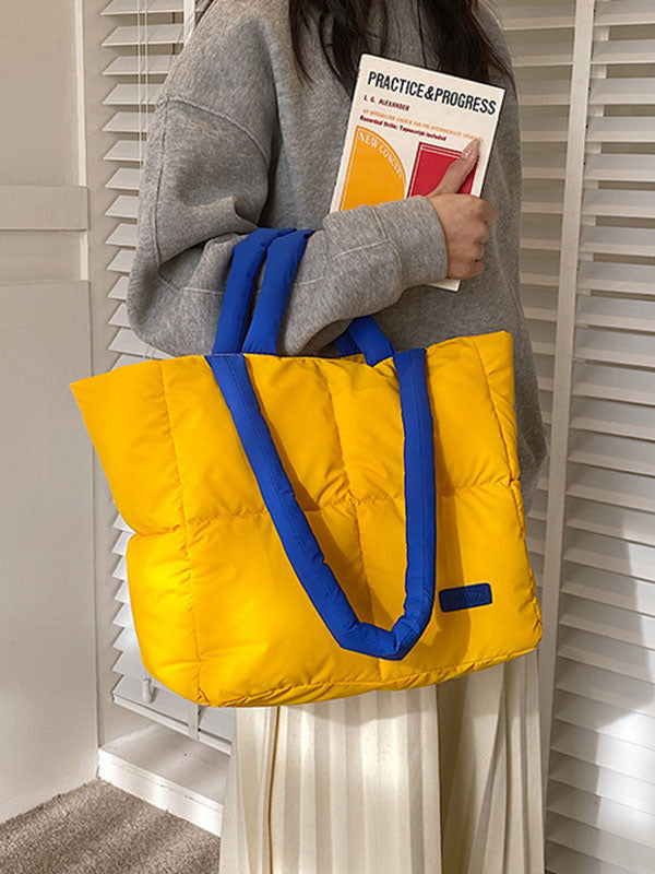 Sac cabas matelassé à empiècements, couleur contrastée