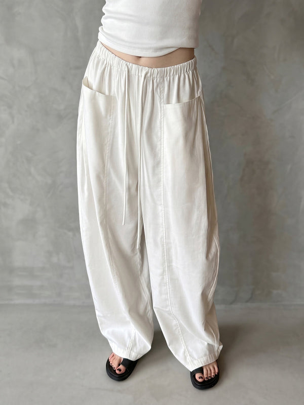 Pantalon ample à jambes larges, à cordon de serrage, à poches, couleur unie