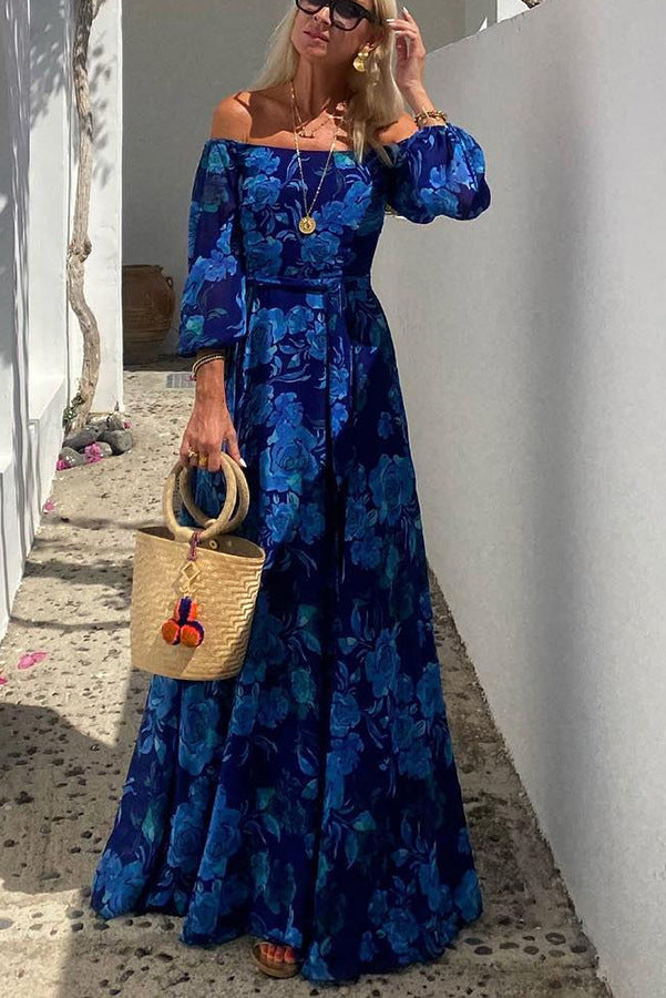 Mariela - Robe maxi longue de style méditerranéen avec épaules dénudées