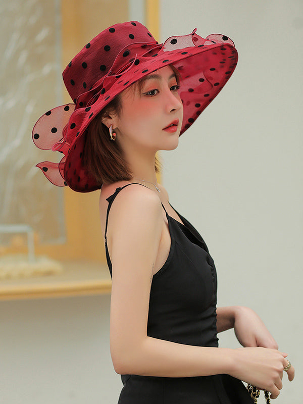 Chapeau de soleil transparent en forme de fleur, en gaze, à pois, à empiècements