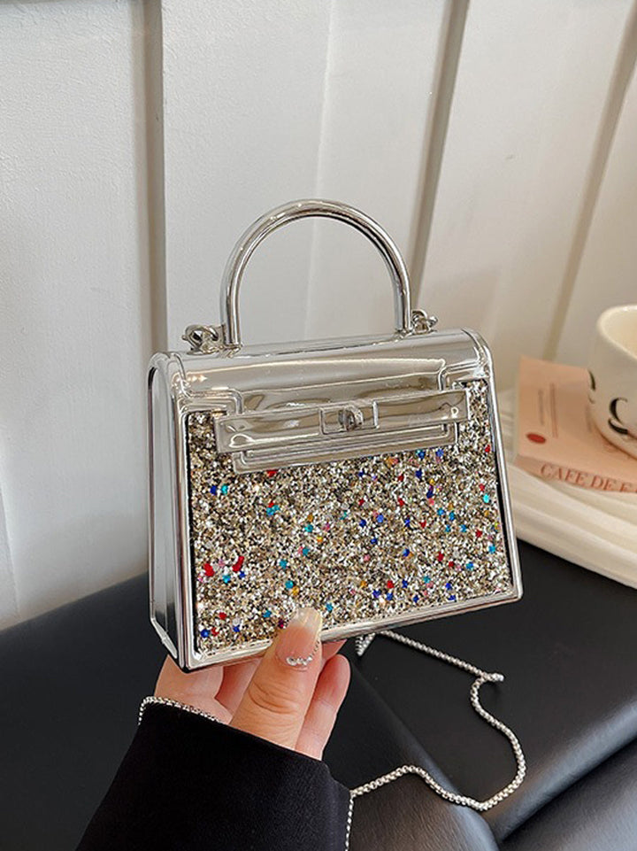 Sac à main bandoulière brillant géométrique à chaîne