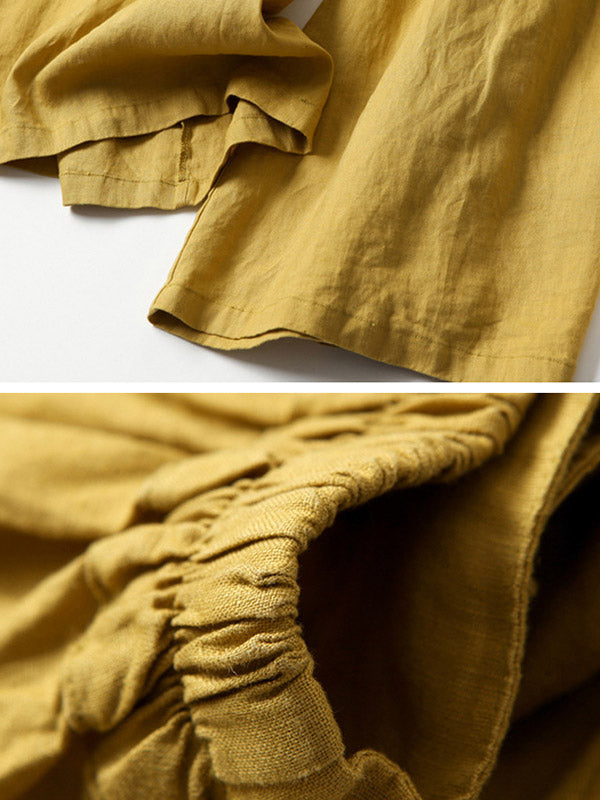 Neuvième pantalon large ample en coton Ramie de couleur unie, grande taille