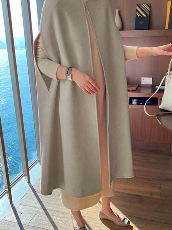Veste simple sans manches, à col rond, style cape, couleur unie