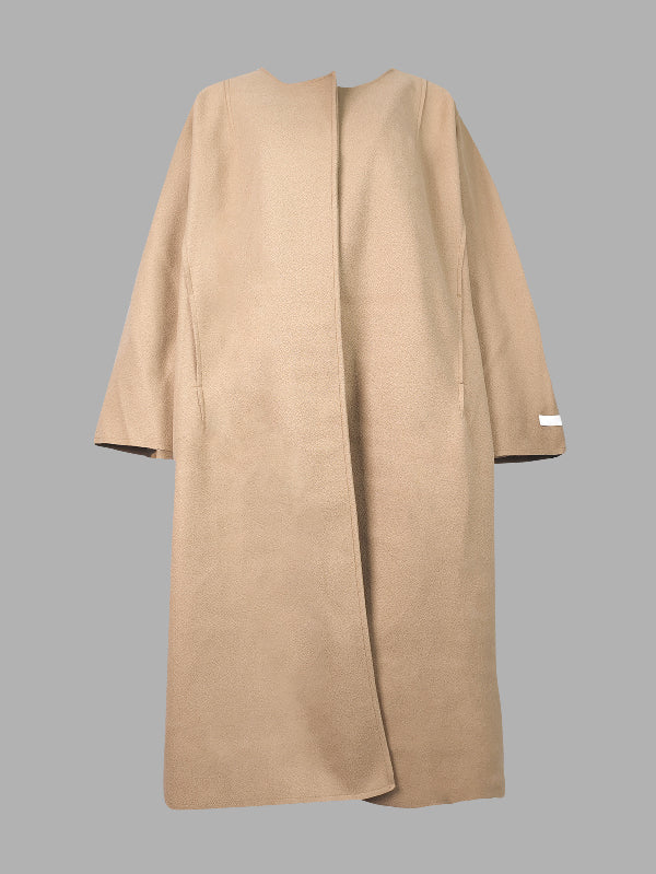 Manteau en laine ample à manches longues, sans col, couleur unie