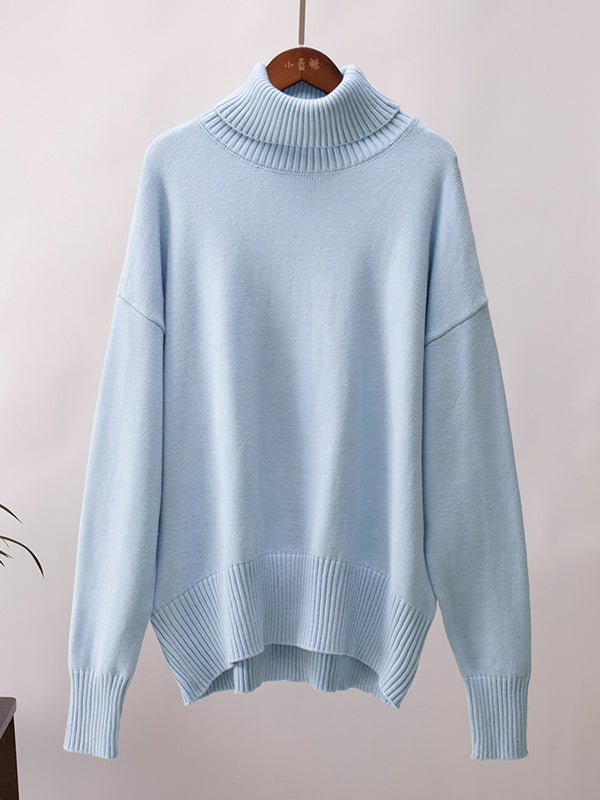 Pull en maille ample à manches longues, à col haut, couleur unie