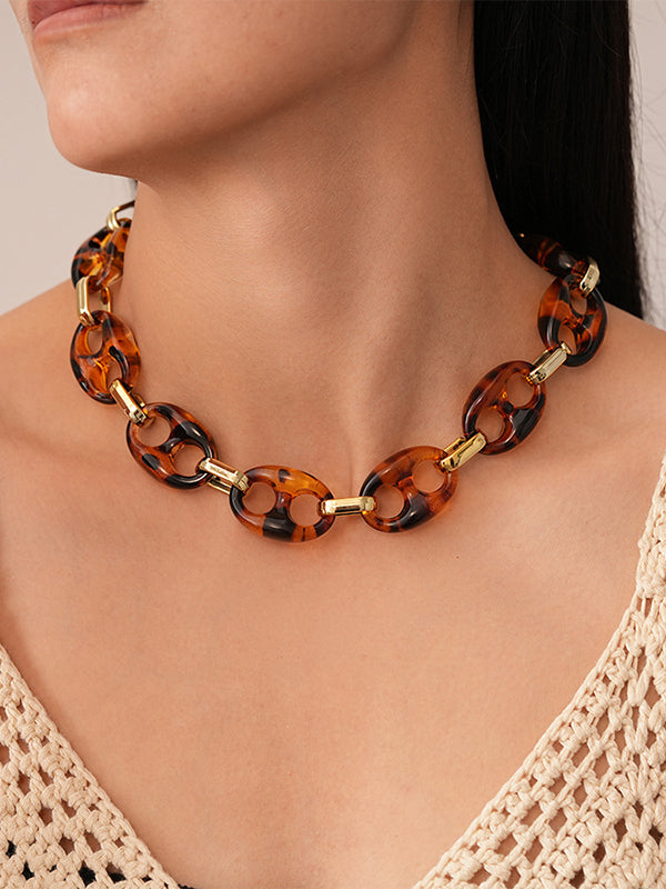Collier ajouré à chaîne, à imprimé léopard