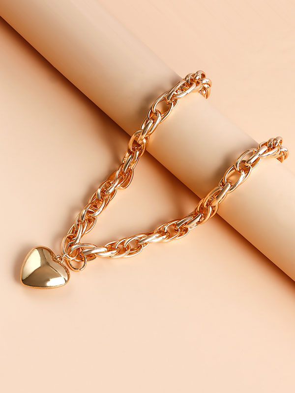 Collier normcore, à chaîne, en forme de cœur, couleur unie