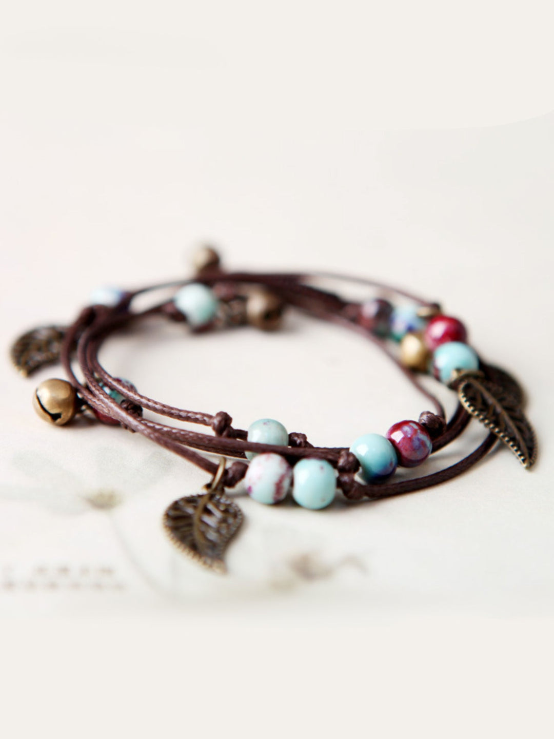 Bracelet National Original fait à la main en alliage de perles de céramique, 7 couleurs, feuille