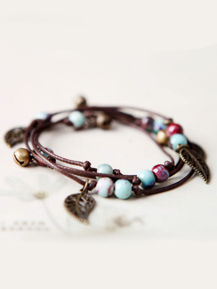 Bracelet National Original fait à la main en alliage de perles de céramique, 7 couleurs, feuille