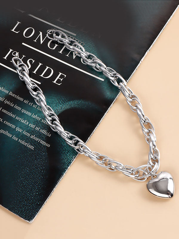 Collier normcore, à chaîne, en forme de cœur, couleur unie