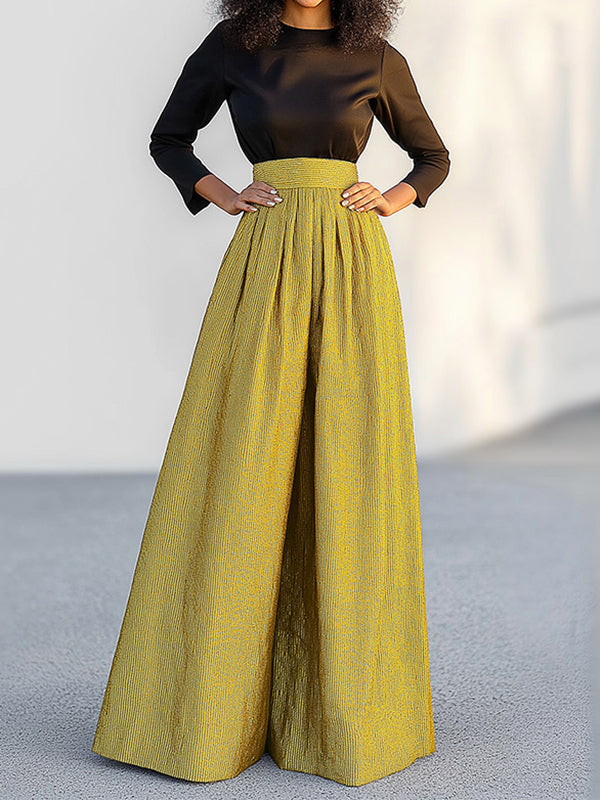 Pantalon ample décontracté à jambes larges, couleur unie