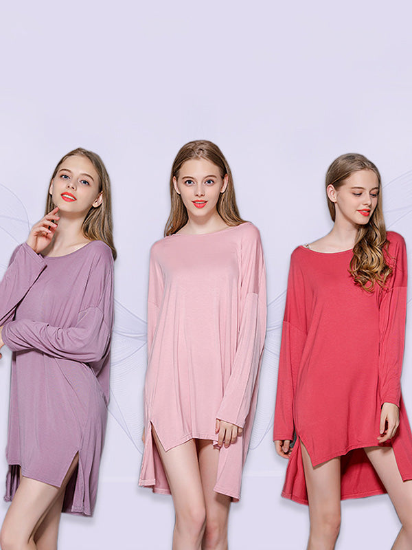 Robe de pyjama à manches longues en modal de couleur unie de grande taille