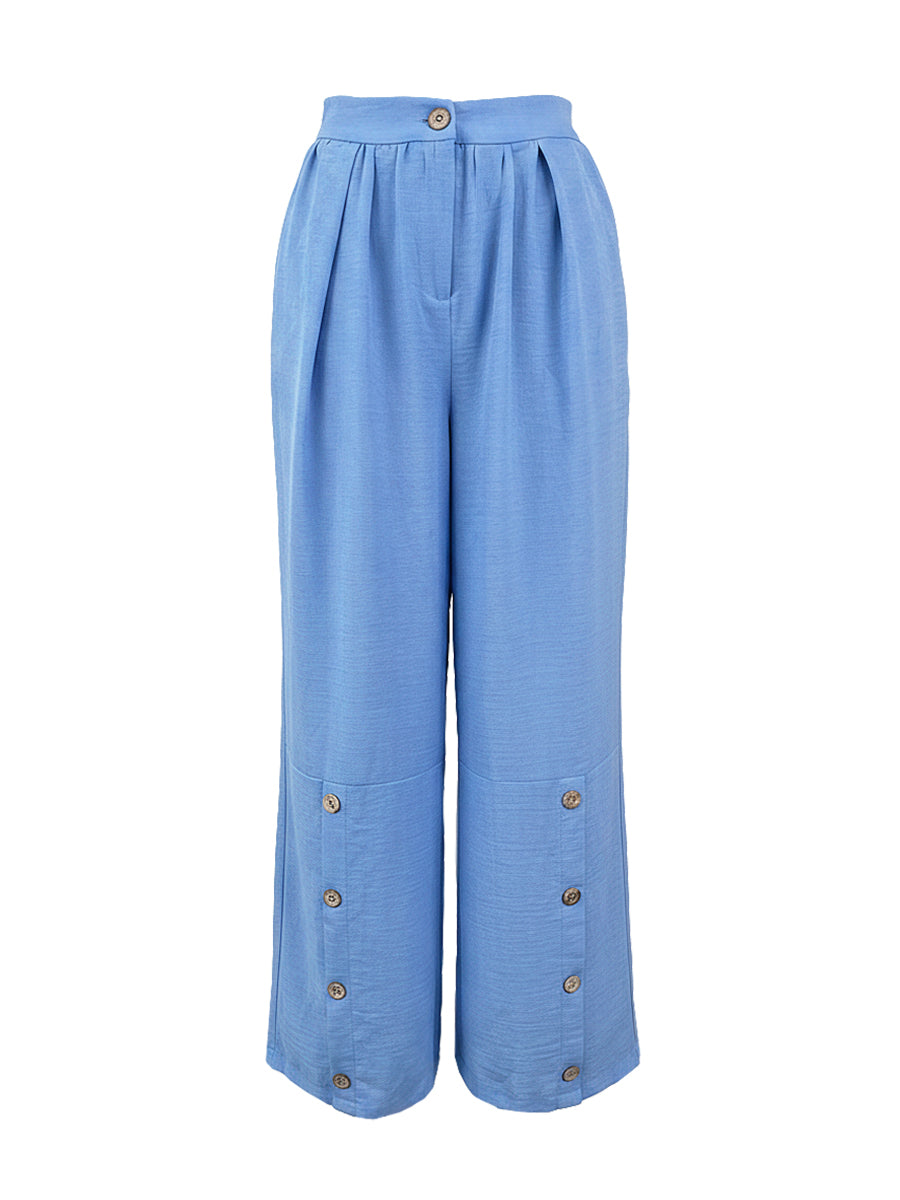 Pantalon ample boutonné à jambes larges, à poches, couleur unie