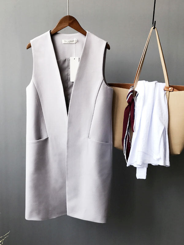 Gilet sans manches décontracté, ample, long et fendu