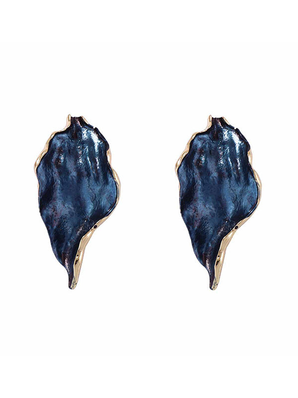 Boucles d'oreilles plissées à coupe irrégulière, à imprimé feuilles