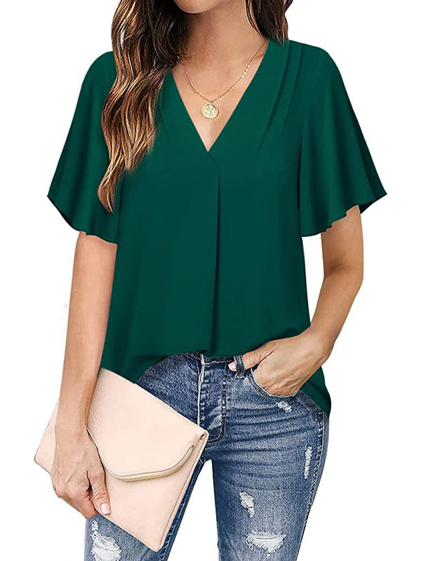 T-shirt en mousseline de soie de couleur unie urbaine ample Volants