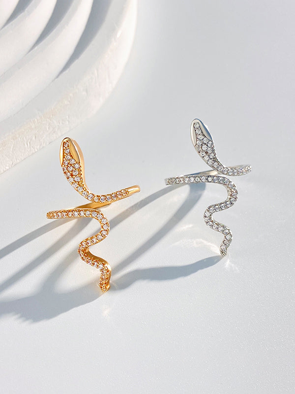 Bague à strass, en forme de serpent, couleur unie