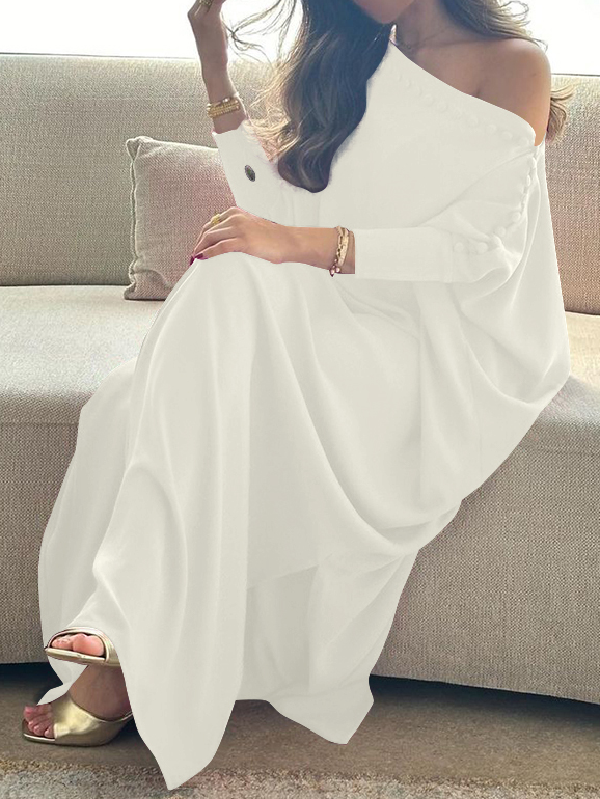 Robe longue ample boutonnée coupe droite, couleur unie