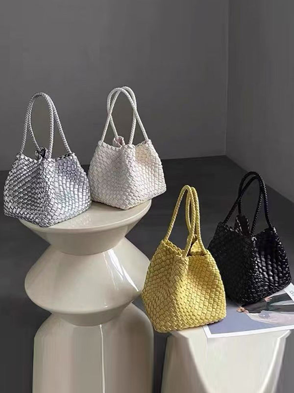 Sac à main tressé à empiècements, couleur unie