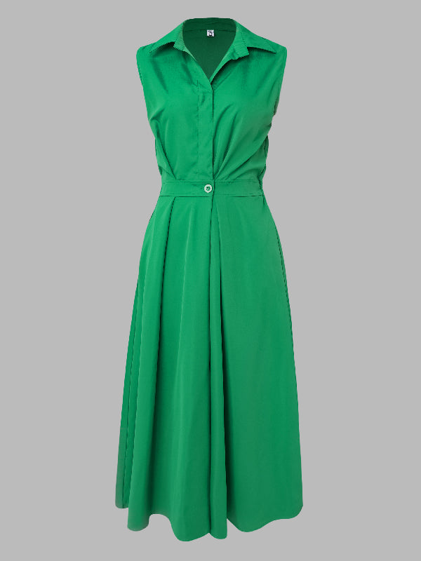 Robe mi-longue sans manches, à col revers, couleur unie