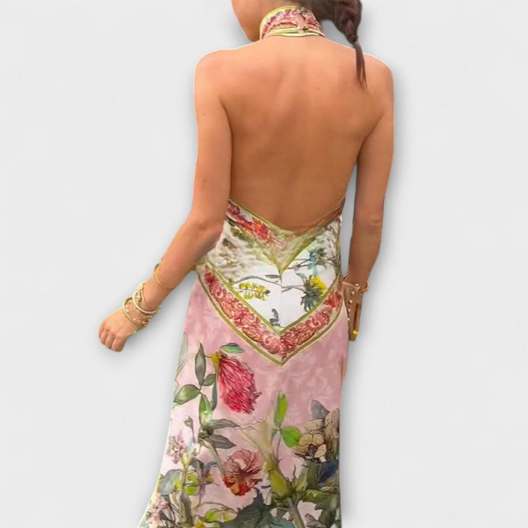 Ayla - Robe Maxi Sans Manches Imprimée Florale avec Dos Ouvert
