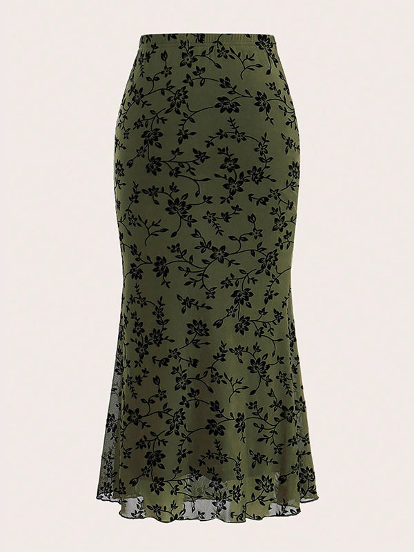 Jupe moulante taille haute, à taille élastique, à imprimé floral