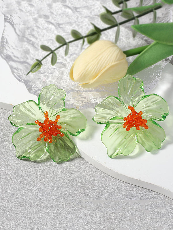 Accessoires de boucles d'oreilles légèrement transparentes en forme de fleur
