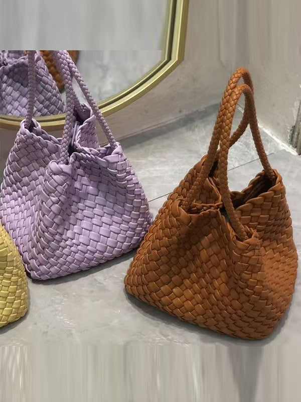 Sac à main tressé à empiècements, couleur unie