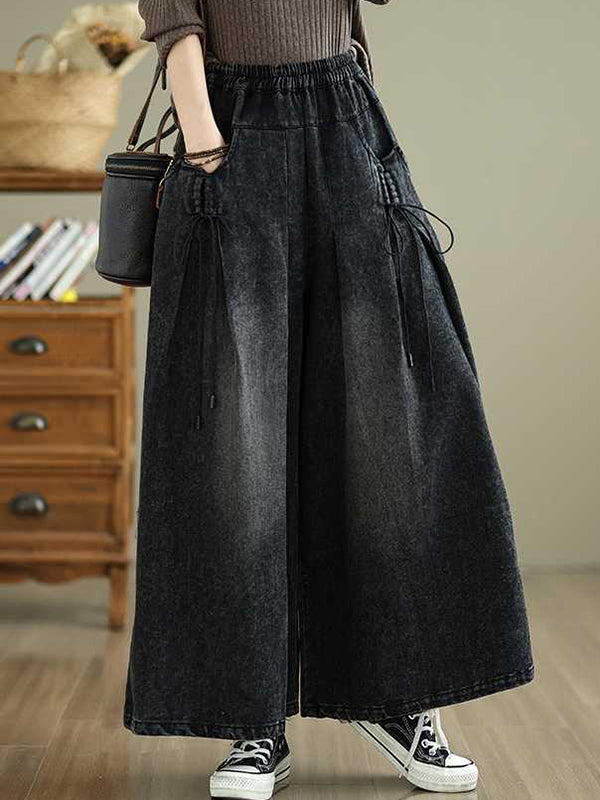 Jean ample plissé taille haute, à taille élastique, à poches