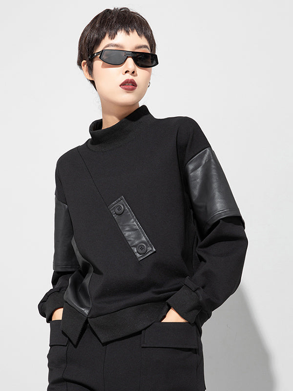 Sweat-shirt asymétrique épais en PU à empiècements faux-deux