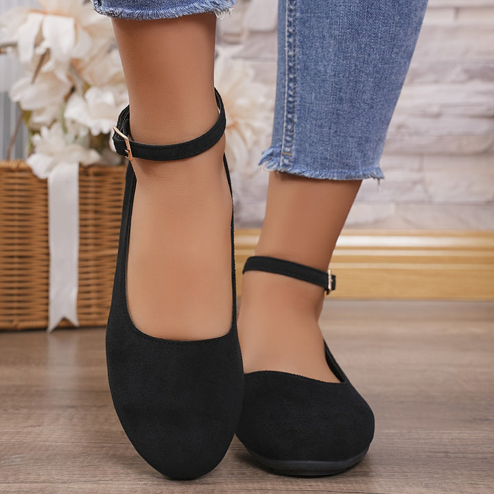 Chaussures Dirndl noires avec bride de cheville pour femmes | Plat