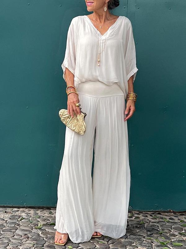 Saila | Robe maxi pour femmes décolleté en V, manches chauve-souris, couleur unie