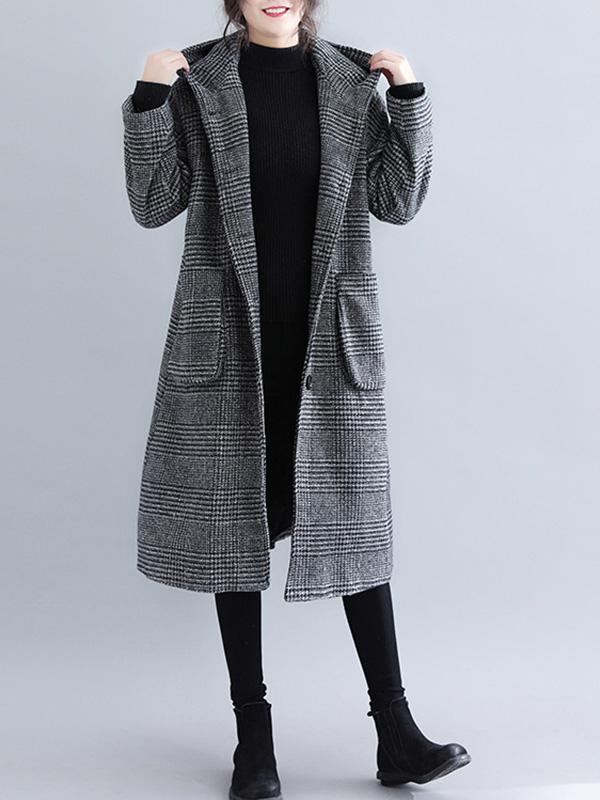 Manteau ample à capuche en laine à carreaux