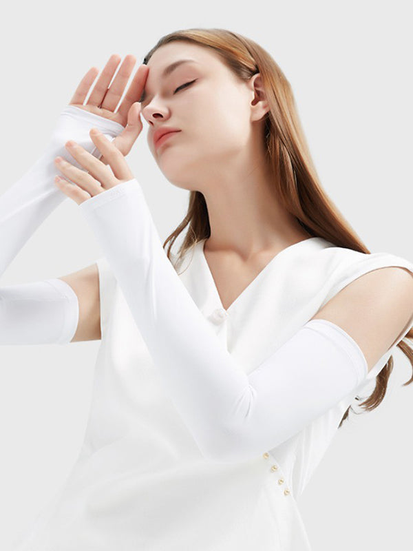 Manchette anti-UV simple en soie glacée, couleur unie