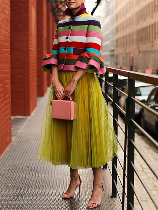 Veste multicolore rayée à manches évasées, à col revers