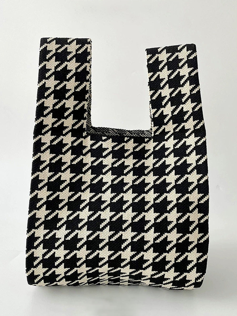Sac besace à motif pied-de-poule, couleur contrastée