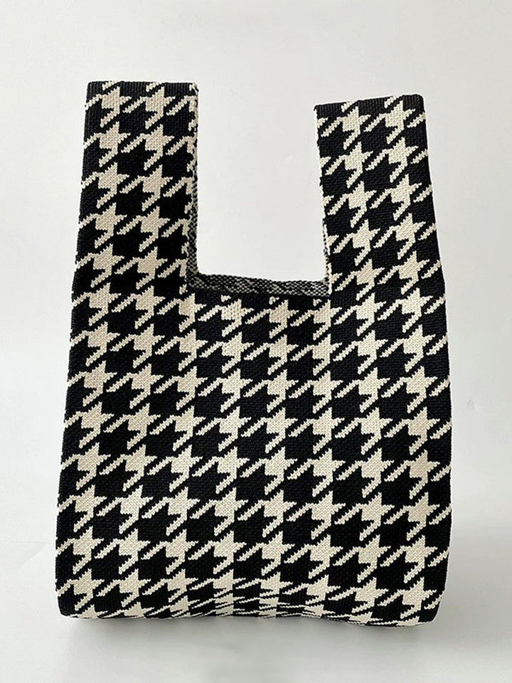 Sac besace à motif pied-de-poule, couleur contrastée
