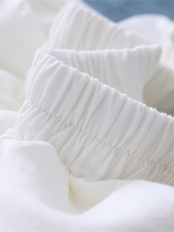 Knickerbockers à jambes larges et amples en lin, couleur unie, cordon de serrage plissé
