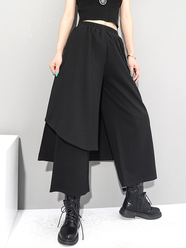 Irrégularité taille élastique jambe large pantalon de couleur unie