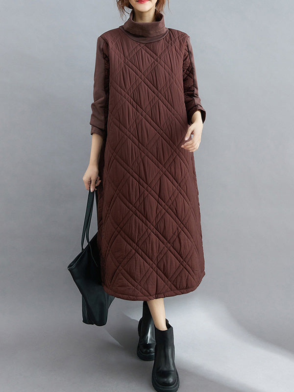 Robe mi-longue matelassée simple à col montant et ligne H