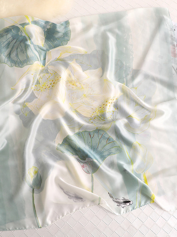 Écharpe châle imitation soie à imprimé floral vintage