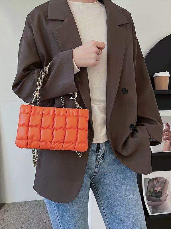Sac bandoulière à chaîne, à carreaux, couleur unie