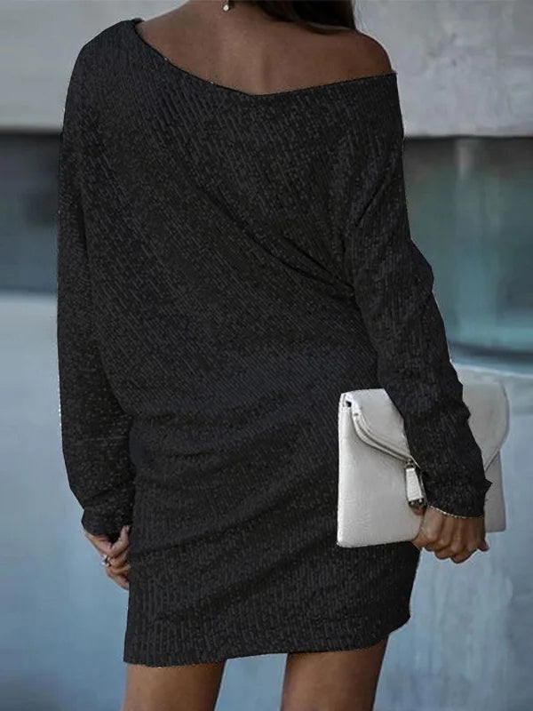 Robe courte ample asymétrique coupe trapèze, à sequins, asymétrique à une épaule, couleur unie