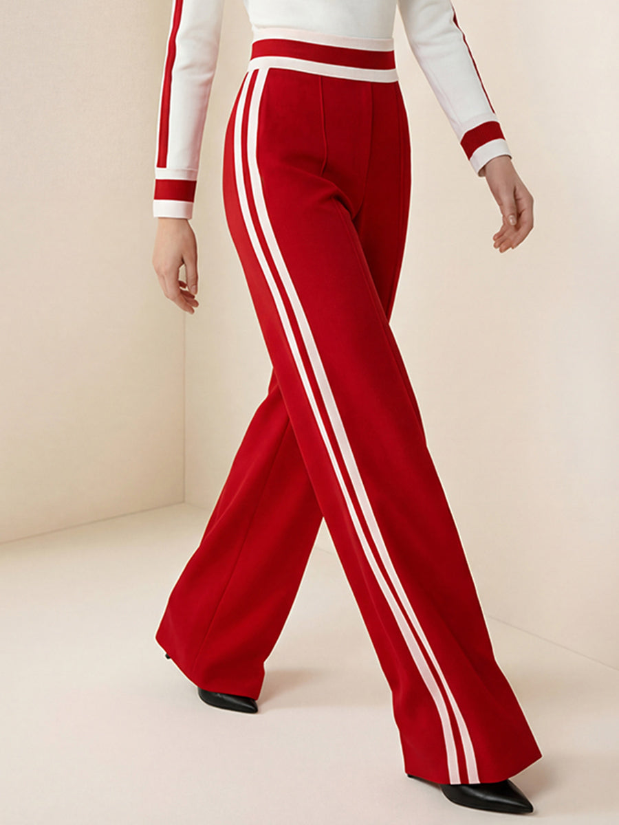 Pantalon ample rayé à jambes larges, à poches, à empiècements, couleur contrastée