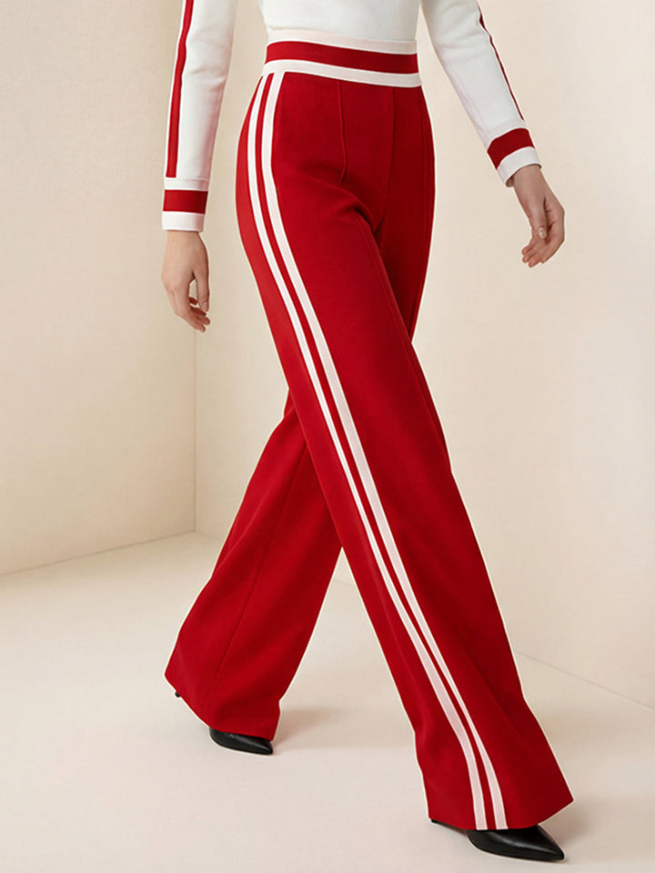 Pantalon ample rayé à jambes larges, à poches, à empiècements, couleur contrastée