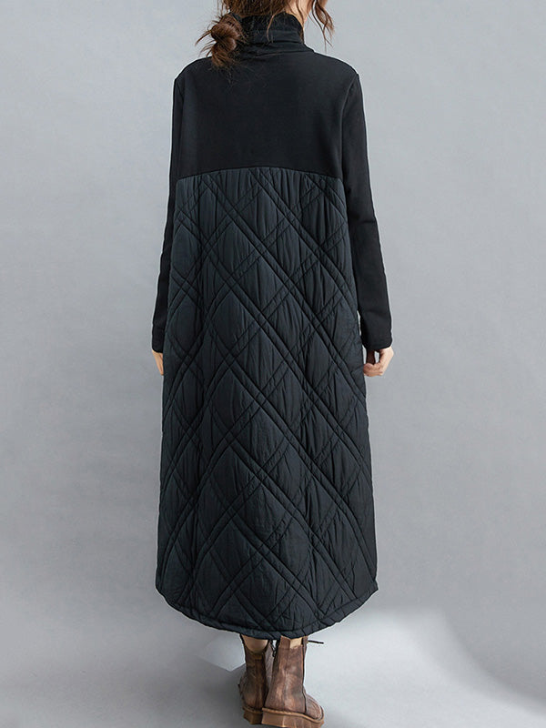 Robe mi-longue matelassée simple à col montant et ligne H