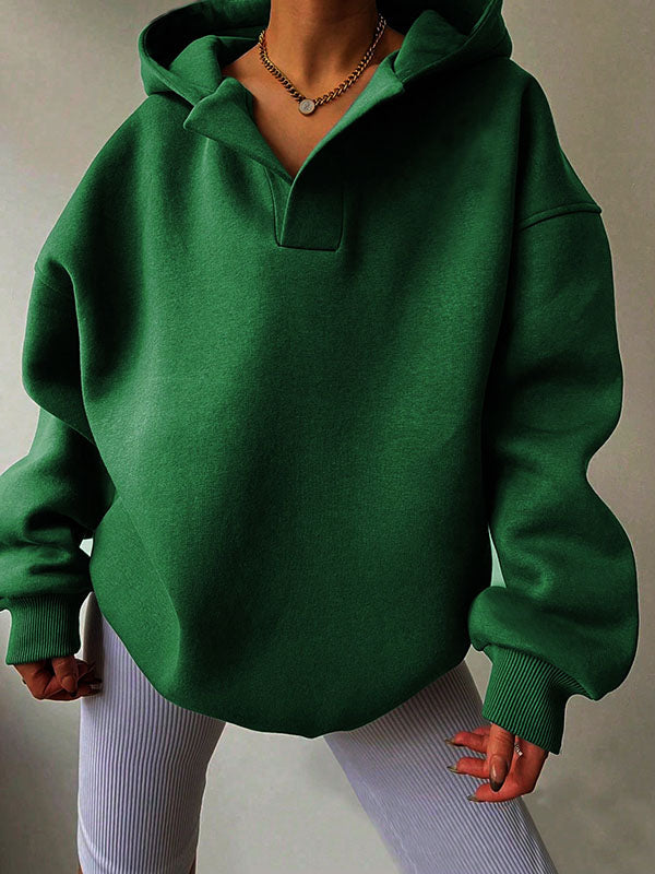 Manches bouffantes amples, couleur unie, sweat à capuche fendu, hauts