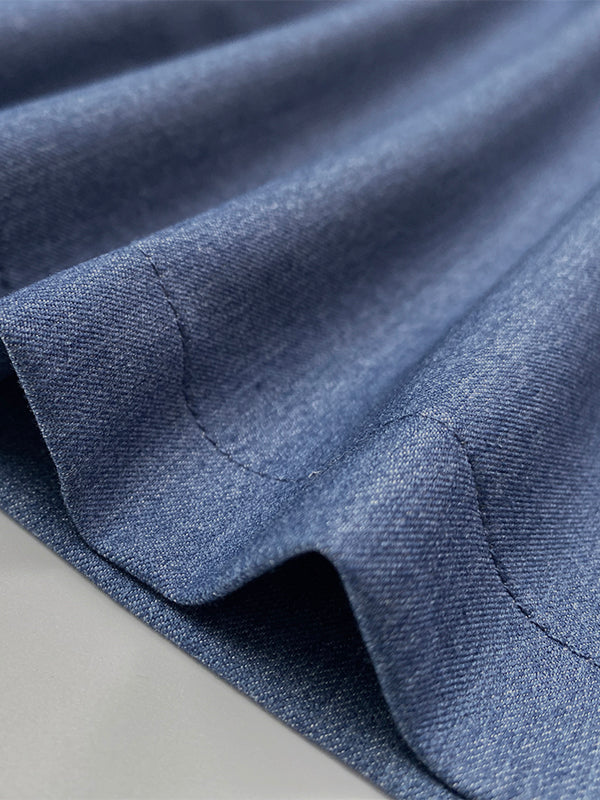 Combinaison à manches courtes, à taille nouée, à col en V, en jean, couleur unie